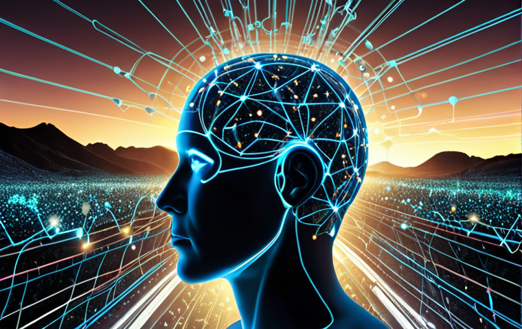 **Prompt:** A stylized representation of a customer's mind, depicted as a complex network of thoughts and emotions, being analyzed by glowing streams of data and AI interfaces. The background is a sophisticated digital landscape, symbolizing how technology "reads" unspoken customer psychology and hidden desires in the era of big data.
