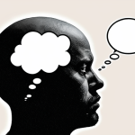 **Image of projective testing:** An ambiguous ink blot image presented to a person, with a thought bubble showing hidden desires and anxieties.